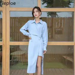 Neploe французский Средний длинный дизайн Vestido тонкий ждать бедра темперамент платье женское элегантное с длинным рукавом необычной длины