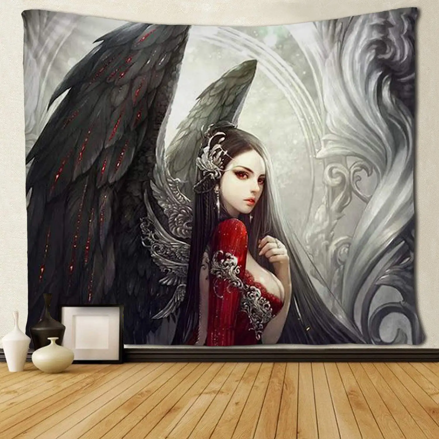 

Goth Gothic Women Girl with Tapestries Hippie Art Wall Hanging Tablecloth