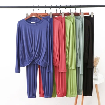 

Women's Modal Pyjamas Women Long Sleeve Pajamas Set Autumn Winter Home Clothes Casual Long Pant Sleep Pyjama Femme