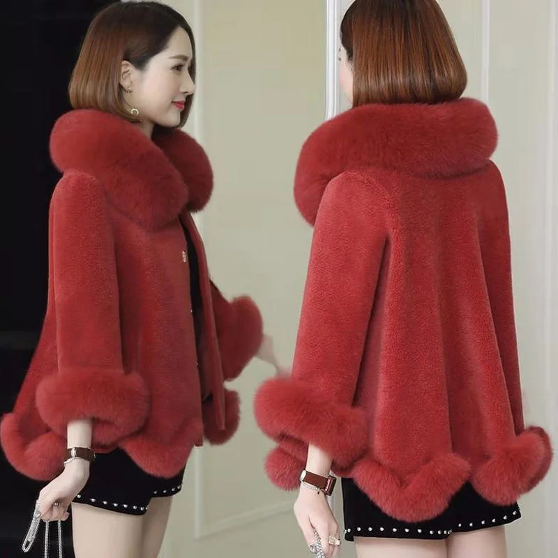 Faux Fur Coat Women Particles Imitation Sheep Shearing Jacket Women Imitation Fox Fur Collar Fashion Winter Coat Square Collar
