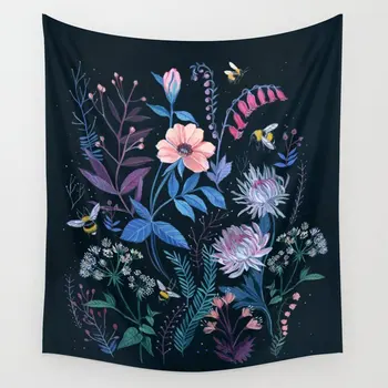 

Bees Garden Tapestry Flower Plant Wall Hanging Room Bedspread Beach Mat Tapestries Psychedelic Home Decoration Accessories