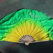 Желто-зеленый, 1 пара 30 см бамбук+ 20 см китайский танец Шелковый веер(флаттер), 2 слоя натурального струящегося шелка