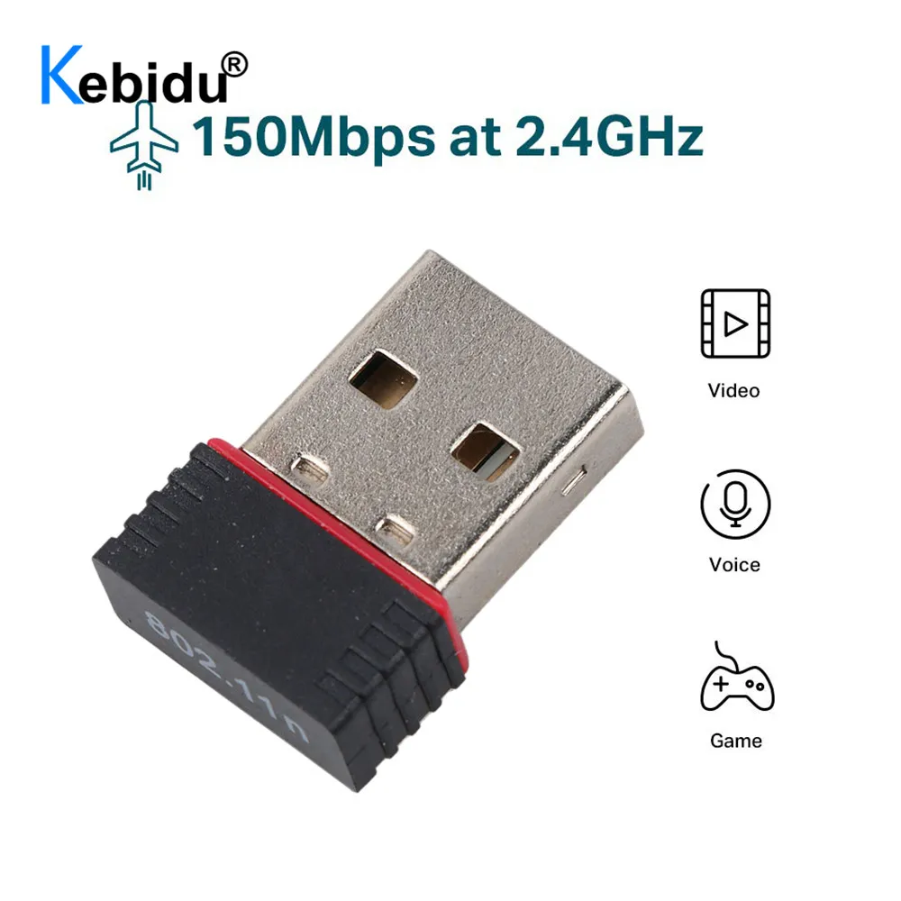 

Kebidu 150 Мбит/с USB Wifi LAN адаптер внешняя сетевая карта Wi-Fi USB беспроводной приемник донгл для ПК ноутбука компьютера RTL8188