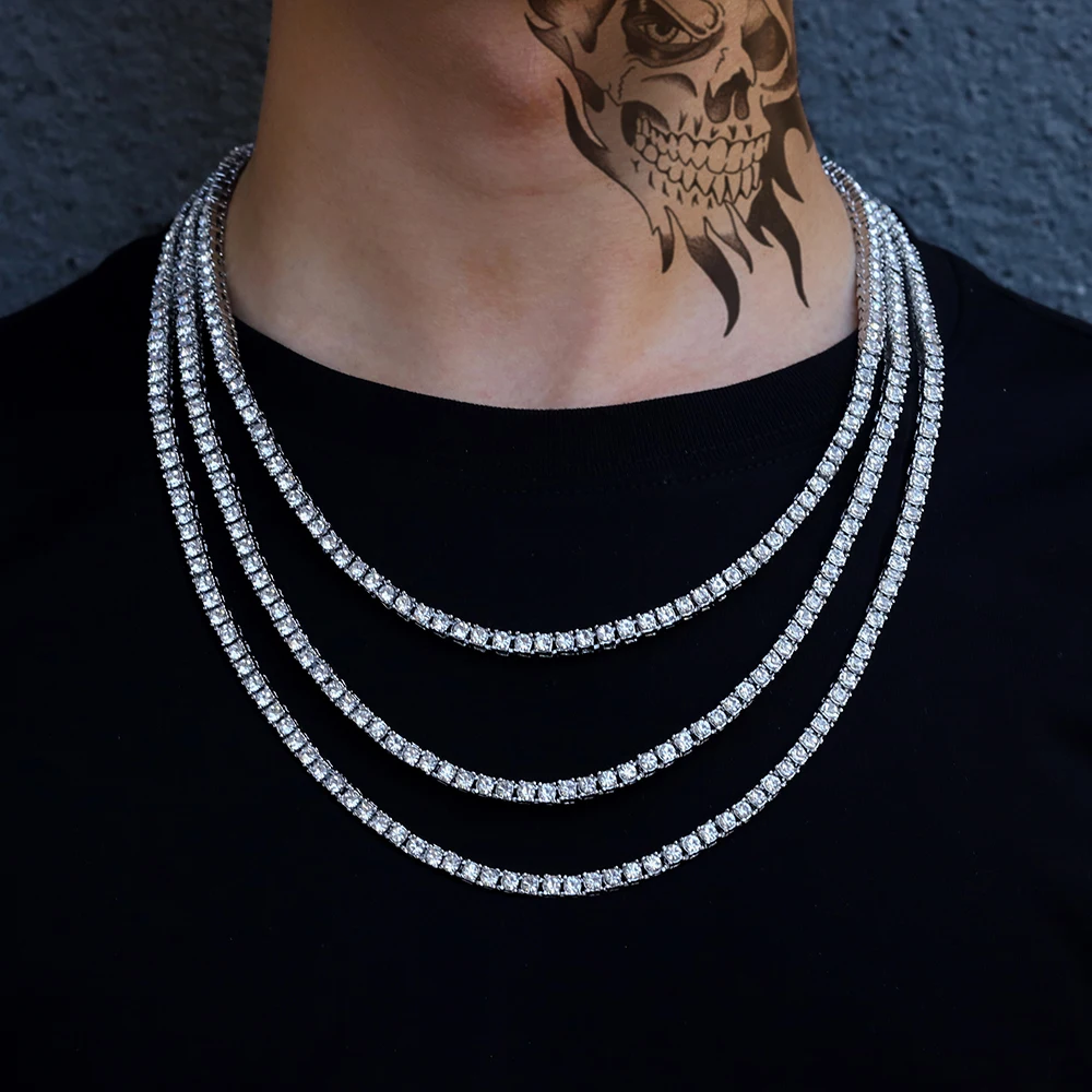 2021 Popular Hip Hop Tennis Chain Necklace Women Gold Color Iced Out 4MM Fashion Punk Jewelry for Men Gift | Украшения и