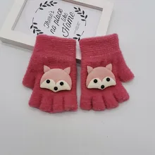 Детские перчатки для девочек мальчиков теплые Мультяшные Лоскутные рукавицы без пальцев зимние мягкие тёплые перчатки гетры#15