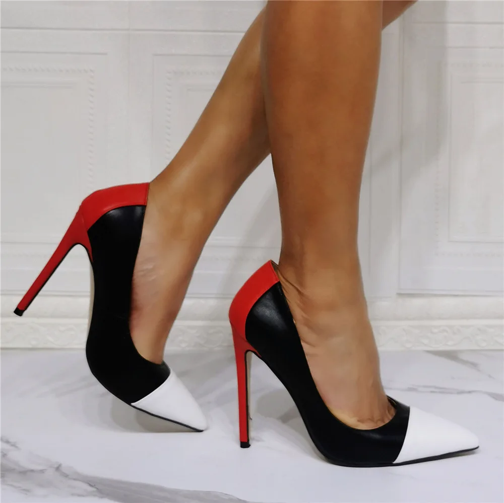 Kolnoo New Simple Style Ladies High Heels Pumps Patchwork Leather Slip-On Party Prom Dress Shoes Real Photos Fashion Court Shoes