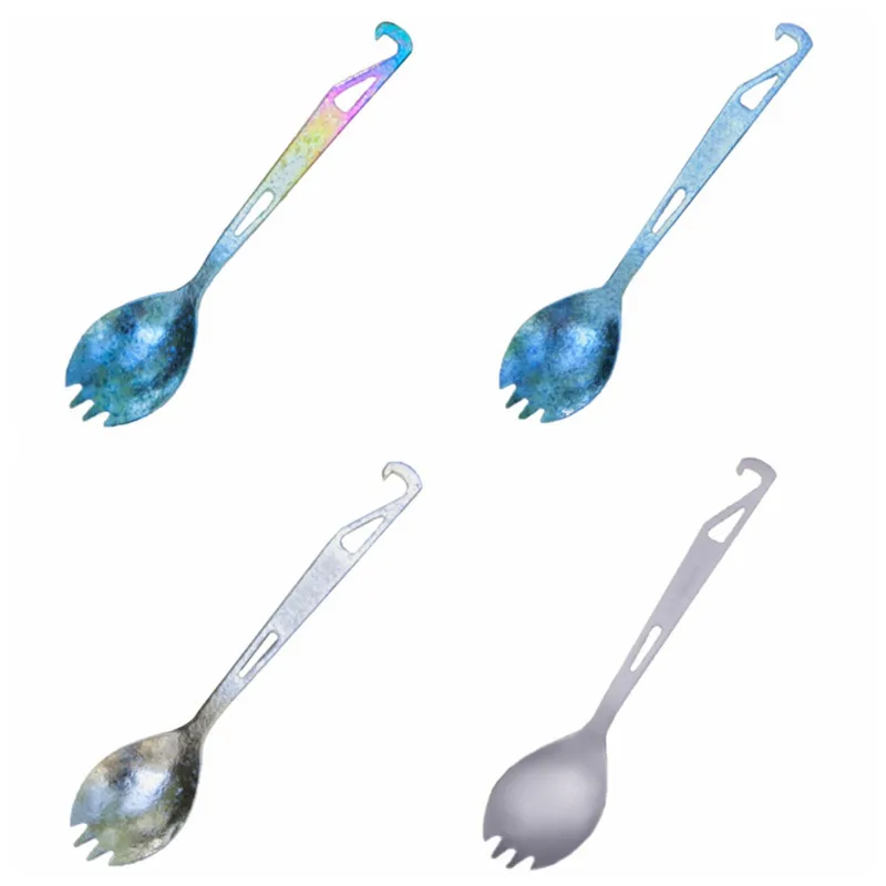 

Titanium Spork With Bottle Opener For Outdoor Camping Titanium Flatware For Travel Camping Picnic Fork Spoon Fruit dessert Spoon