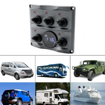 

Marine Boat 5 Gang + Battery Gauge Toggle Switch Panel Blue LED Back Light