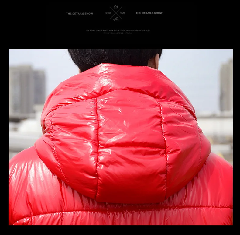 New Style Men Bright Surface down Jacket Cotton-padded Clothes Korean-style Teenager Men Mid-length Cotton Overcoat