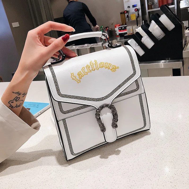 

Fashion Casual Solid Color Backpack Trend Embroidered Letters Pu Shoulder Handbag Outdoor Triple Use Backpack