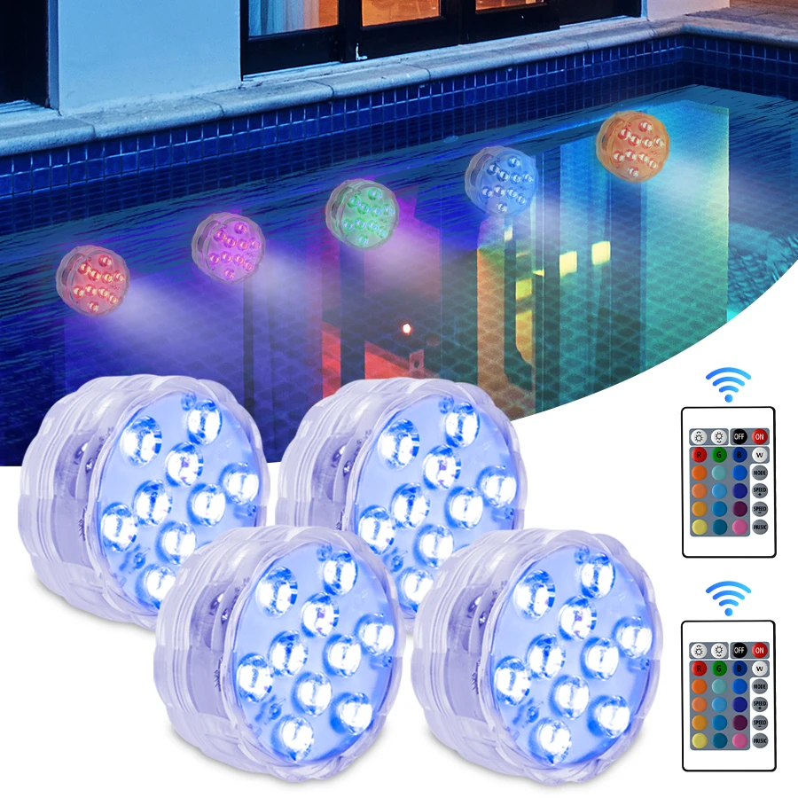 Underwater Light 10Led Swimming Pool Light Remote Control RGB Dive Fish Light LED Portable Battery Operated for Vase Aquarium