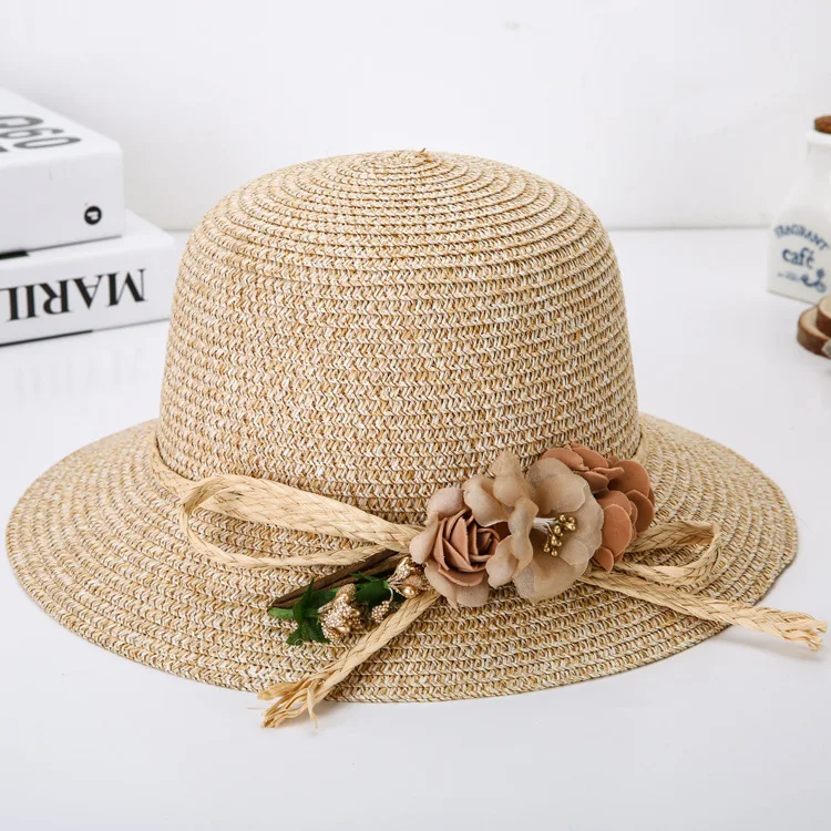 Hat girl summer straw hat Korean version sunshade hat Flower Beach Sun Hat sunscreen folding cool hat - Цвет: Черный