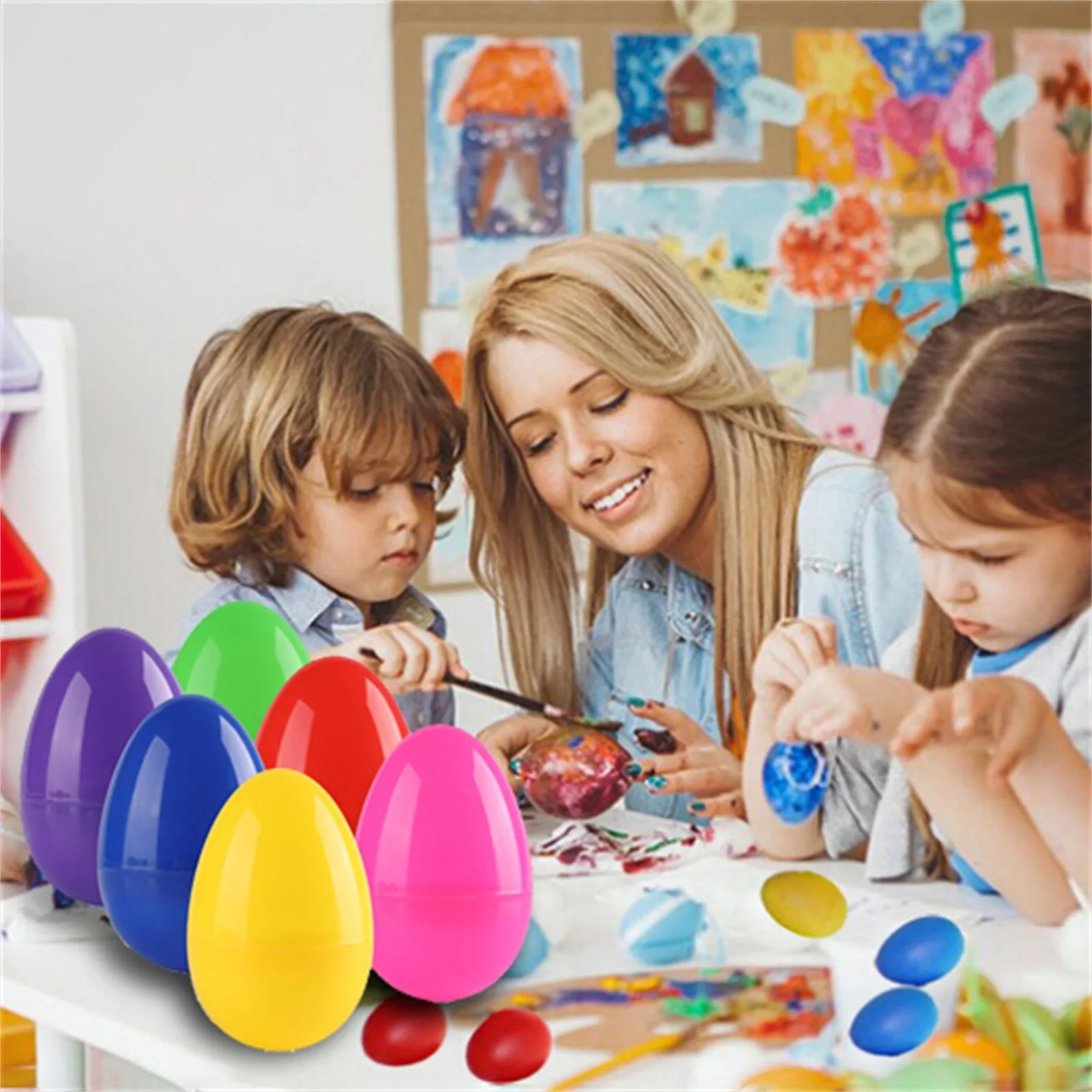 En oferta Huevo de Pascua artesanal para niños, pintura de huevos, simulación de plástico, concha de huevo decorada, huevos de Pascua, juguetes educativos neQKMLg7NGD