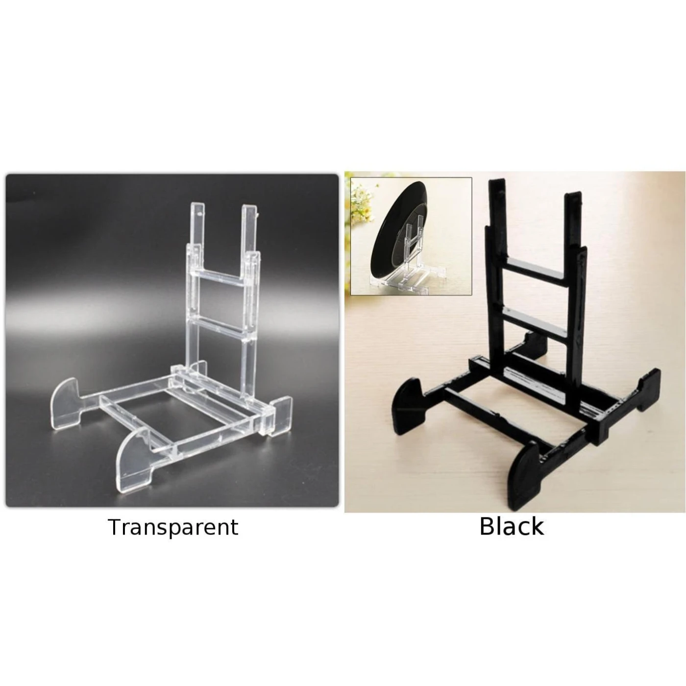 1xClear/Black Display Easel Stand Plate Bowl Picture Frame Photo Pedestal Holder 