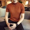 7 Colors Half High Collar Men T-shirt New 2024 Spring Short Sleeve  Solid Color Sweater Pullover T Shirt Slim Knitted Tees Top 1
