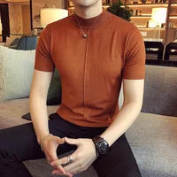 7 Colors Half High Collar Men T-shirt New 2024 Spring Short Sleeve  Solid Color Sweater Pullover T Shirt Slim Knitted Tees Top 1