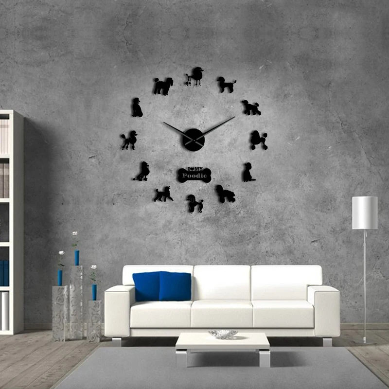 radio controlled clock New Poodle Big Hand Modern Wall Clock Poodle Dog Diy Giant Wall Clock Dining Room Wall Decor Poodle Mirror Effect Diy Large Wall wall clocks for sale