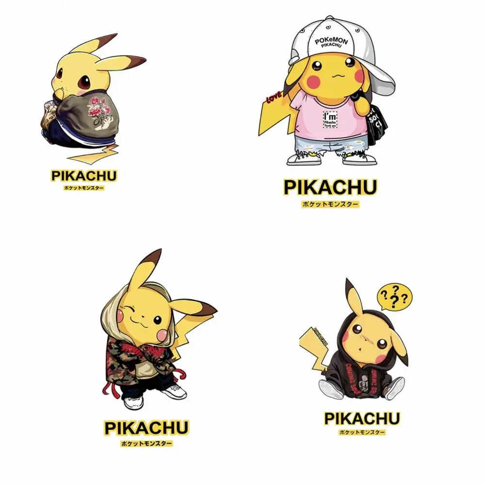 

4PCS/Set Animal Pikachu Image Thermal Transfer Sticker Iron On T-shirt Patches Pokemon Anime Heat-sensitive DIY Applique