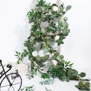 

6.5-Foot Artificial Eucalyptus Garland and 6-Foot Willow Vine Branches Leaf Garland String Door Green Garland Indoor and Outdoor