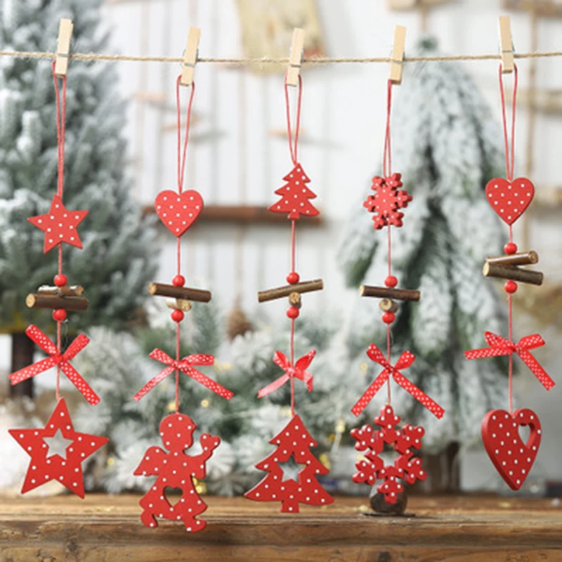 DIY красные рождественские снежинки звезды деревянные подвески украшения для