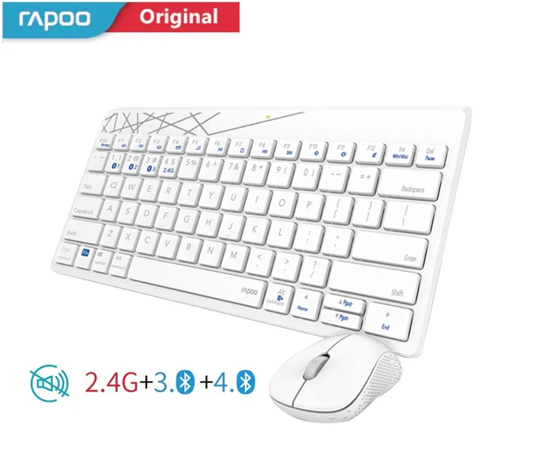White X220T NEW Rapoo 8000M многомодовая Бесшумная Беспроводная клавиатура мышь комбо Bluetooth 3,0& 4,0 RF 2,4G переключение между 3 устройствами - Цвет: White X220T NEW