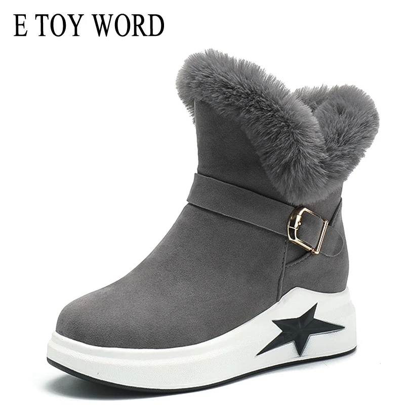 

E TOY WORD Women's snow boots female 2019 new winter thick warm flat boots non-slip cotton shoes women thick sole casual Booties