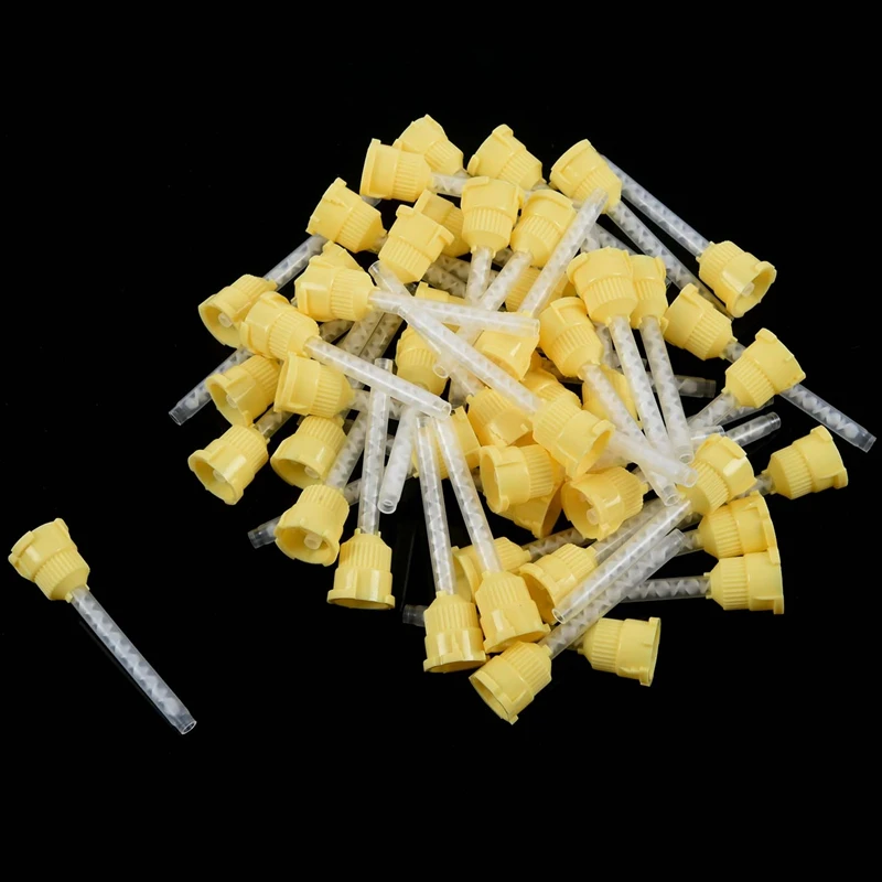 50x Dental Impression Tip Temporary 1: 1 Silicone Rubber, 50X Yellow Tips+Injection Head