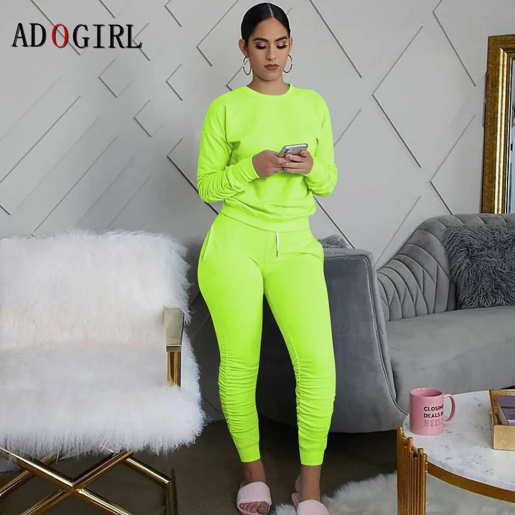 

Adogirl Stacked Sweatpants Women Winter Suit Two Piece Outfits Casual Solid Jogging Femme Tracksuit Matching Sets Plus Size