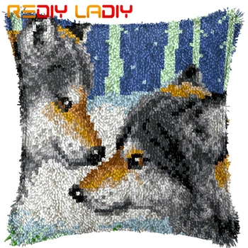 

Latch Hook Kits Make Your Own Cushion Two Wolves Pre-Printed Canvas Crochet Pillow Case Latch Hook Cushion Front Hobby & Crafts