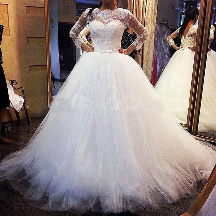Vestido De Noiva, элегантное платье с длинными рукавами,, Тюлевое бальное платье для невесты, длина до пола, Нижняя юбка, платья для матери невесты