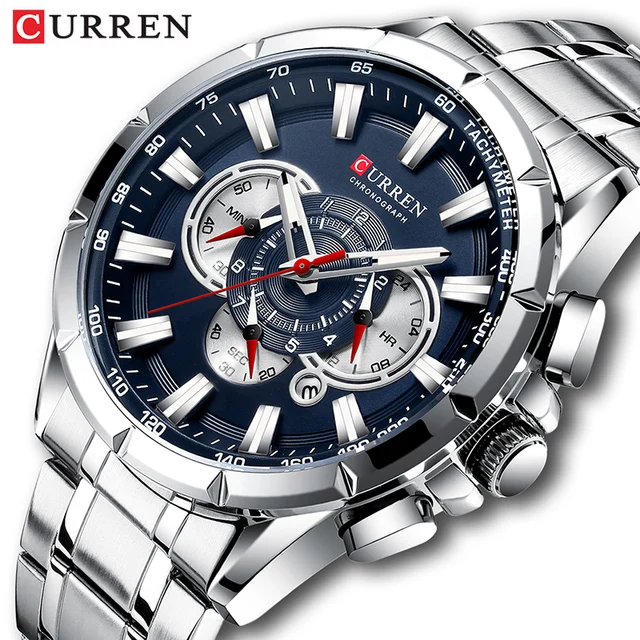 Curren Men’s Watches Top Brand Luxury Chronograph Quartz Men Watch Waterproof Sport Wrist Watch Men Stainless Steel Male Clock 1