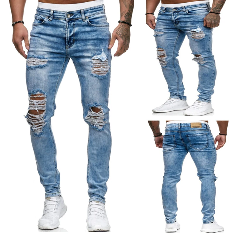 Destroyed Ripped Jeans Men 2020 Skinny Mens Sexy Hole Stretch Denim Trousers Spring Thin Straight Pencil Jeans Long Pants Male Destroyed Ripped Jeans Men 2020 Skinny Mens Sexy Hole Stretch Denim Trousers Spring Thin Straight Pencil Jeans Long Pants Male