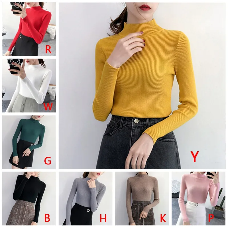 

Women Sweater Autumn Winter Slim Fit Sweater Women Long Sleeve Pullover Basic Sweaters Turtleneck Knit Tops