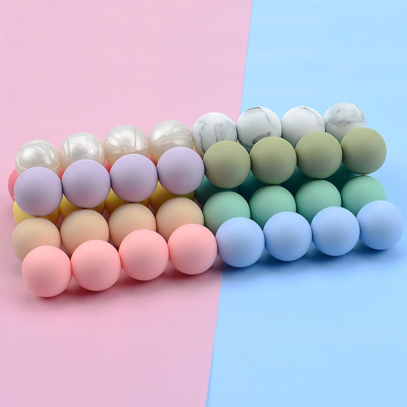 LOFCA 15mm 20pcs/lot Silicone Loose Beads Safe Teether Round Baby Teething Beads DIY Chewable Colorful Teething For Infant