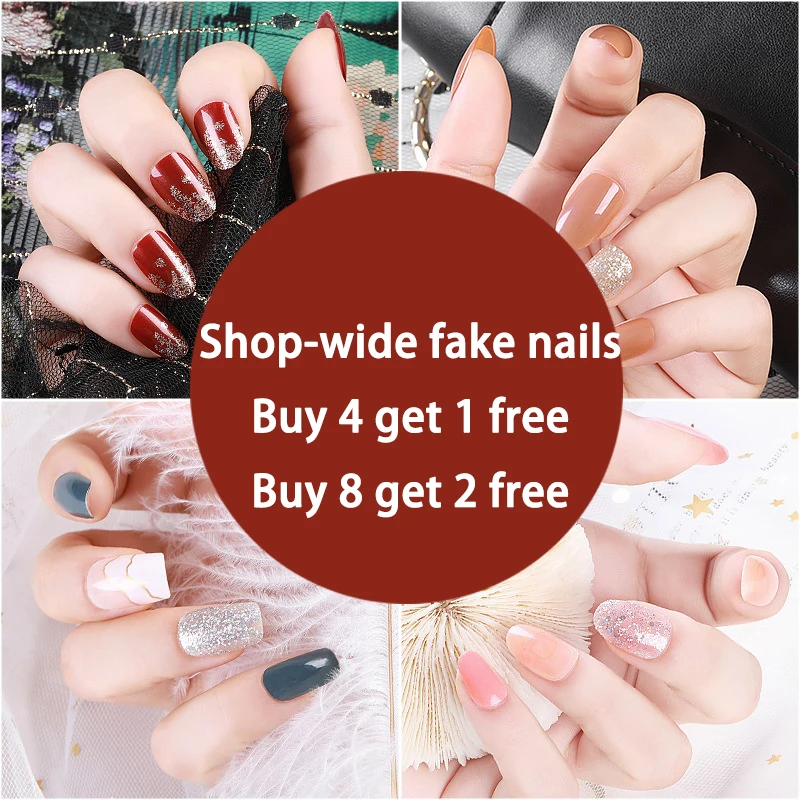 

Fake Nails Art Tips Press on False with Glue Coffin Stick Designs Clear Display Set Full Cover Artificial Short Square Kiss Box