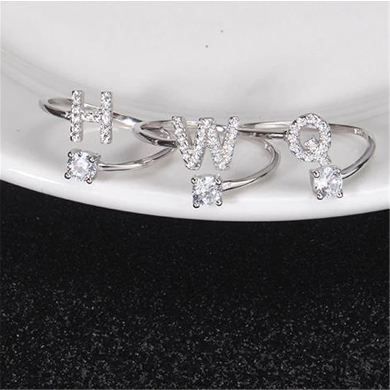

letter cute Delicate A-Z Ring Silver plated Adjustable Rings for Women Girls Birthday party Love Ring for Femme Jewelry gift