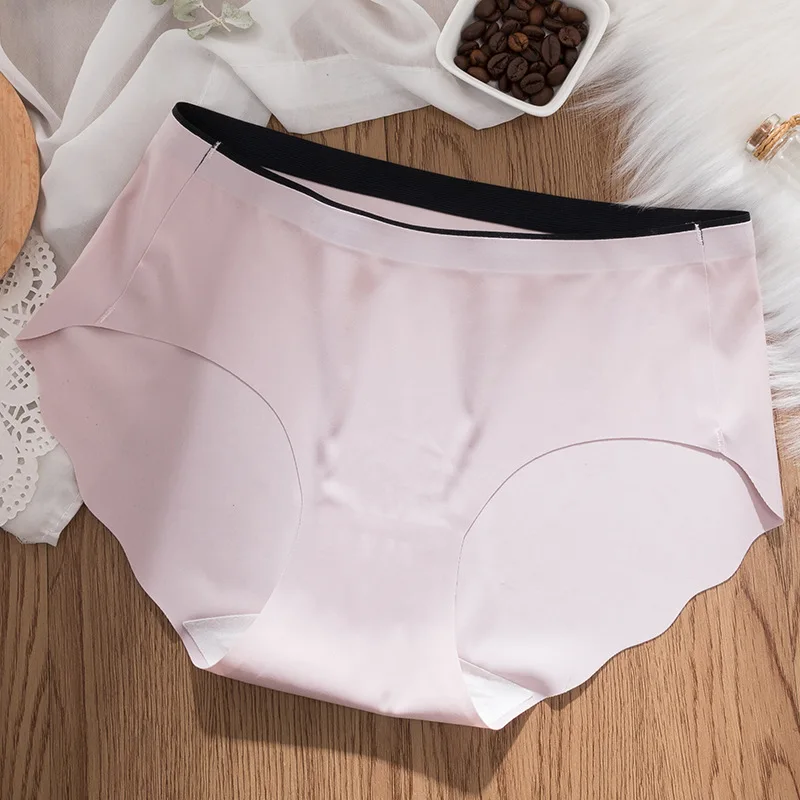 

LONKKO Women Briefs Ladies Ice Silk Sexy Seamless Ruffles Panties Solid Color Mid-Rise Shorts Girls Underwear Nylon