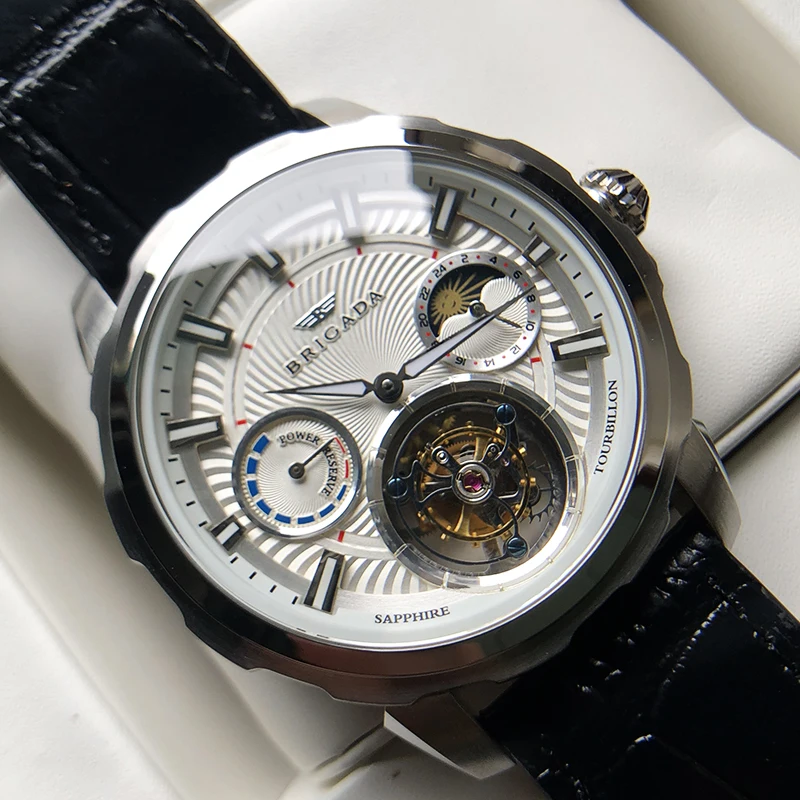 Многофункциональный настоящий коаксиальный Tourbillon Мужские часы сапфировый