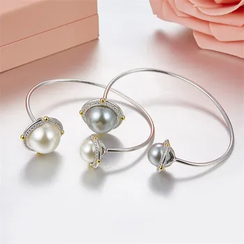

Fashion Brand S925 Sterling Silver Adjustable Shiny Stars Bangles For Women Delicate Pearl Bracelet Engagement Wedding Jewelry