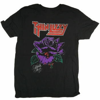 

Thin Lizzy Tops Tee T Shirt Black Rose Distressed Style Phil Lynott 100 customize O Neck T-Shirt