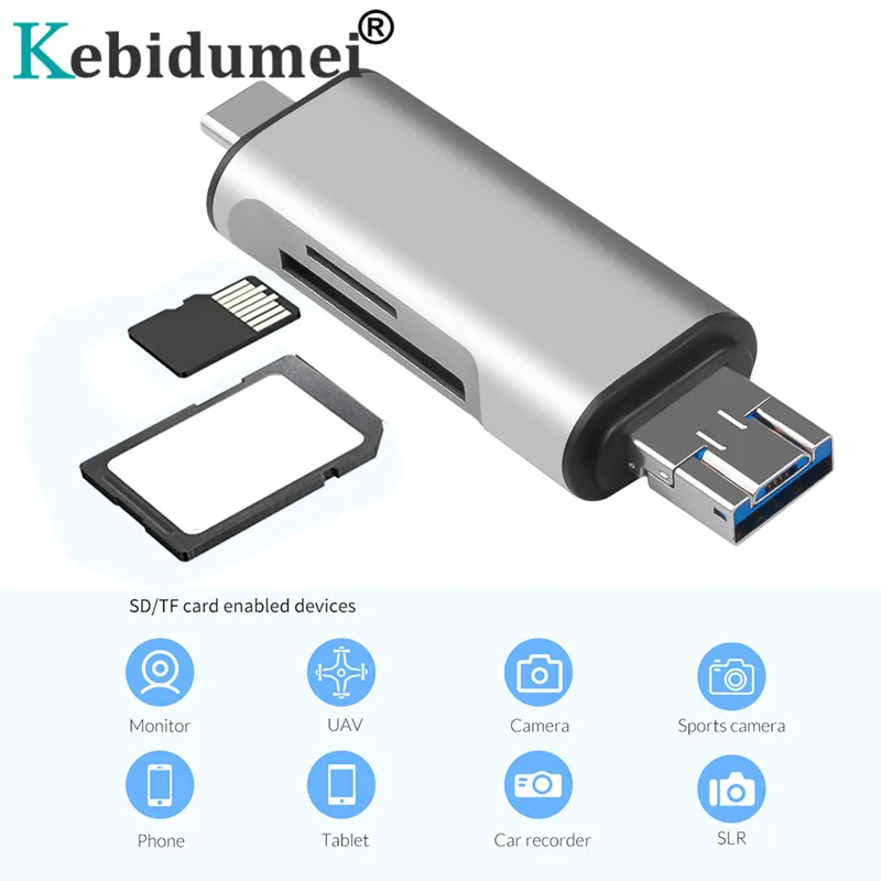 Kebidumei Тип C OTG SD TF кард-ридер с usb-интерфейсом для ПК USB 2,0 считыватель карт памяти TF адаптер компьютера
