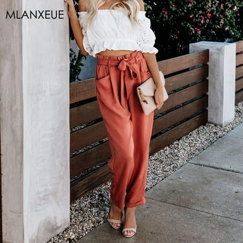 

Solid Plus Size Pants Women 5XL Fashion Lace-Up High Waist Harem Pants Vintage Casual Loose PocketS Trousers Ladies Streetwear