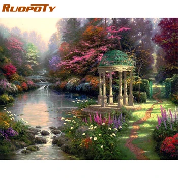 

RUOPOTY Frame Picture Diy Painting By Numbers Garden Landscape Paint By Numbers For Adults Acrylic Paint On Canvas Art Diy Gift