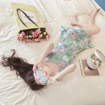 

Hot Sale Summer Women Print Sleeveless Nightdress With Eye Mask Sling Nightdress Large Size Fashion Nightdress Home Clothes m