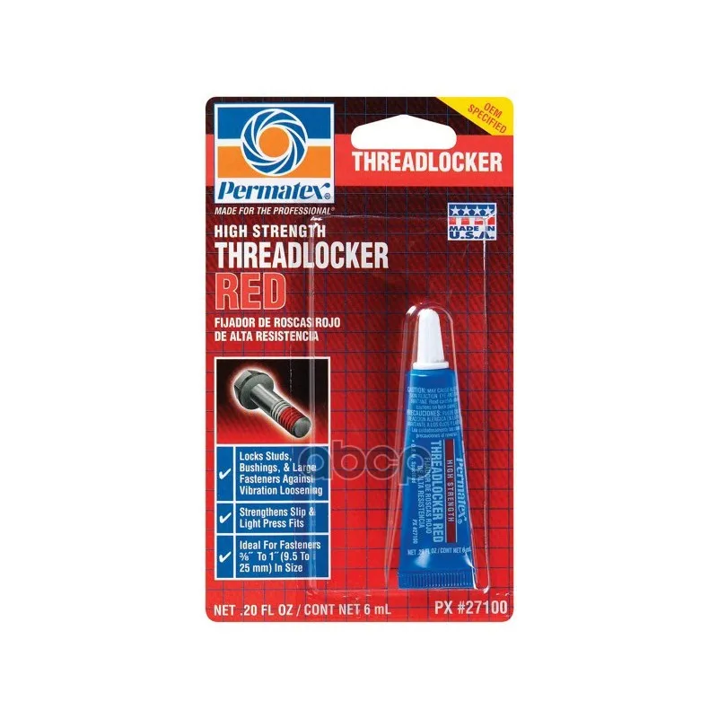 Фиксатор Резьбы Сильной Фиксации Permatex High Strength Threadlocker Red, 6мл В Блистере Permatex арт. 27100