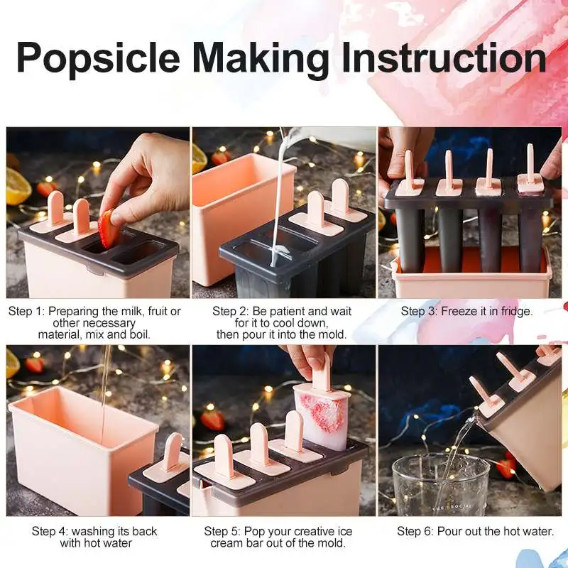 Triangle/Round/Square 4 Cell Silicone Popsicle Maker Molds DIY Ice Cube Mold Box Ice Cream Juice Yogurt Lolly Mould Tray - Image 5