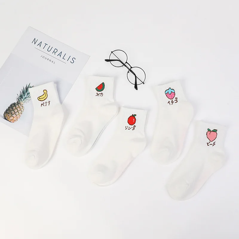 Хлопковые носки Harajuku женские полосатые забавные носки фруктовый узор буквы цифровые носки яркие цвета носки хлопок искусство счастливый кранпон - Цвет: fruit