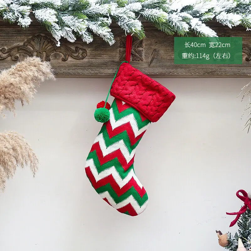 New Christmas Stocking Candy Wool Socks Kid Elk Gifts Cloth Jewelry Knitting For Children Fireplace Tree Christmas Decoration - Цвет: Red Green