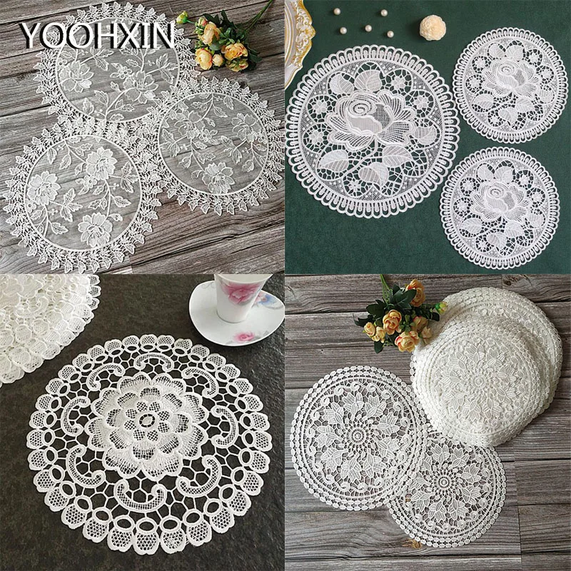 Classic Rose Lace Doily European Round 12" Table Topper Antique White 