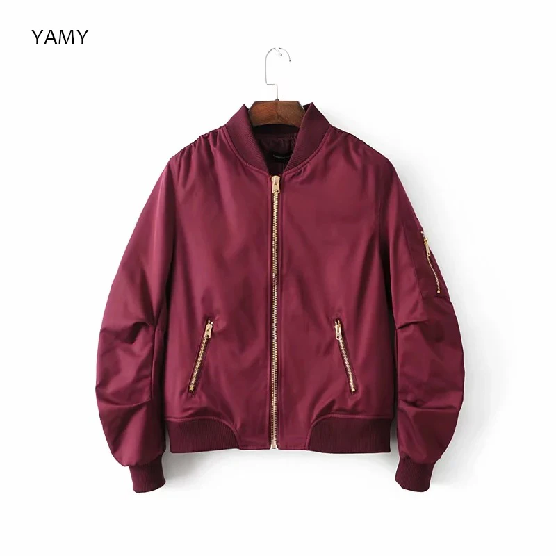 

Fall 2019 wine red Womens Bomber Jackets long sleeved winter zipper Jacket Coat army green black vintage bomber Jacket Outwear